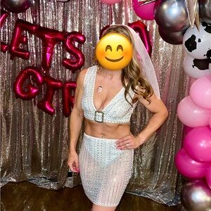 12th Tribe violet white rhinestone Crop Top & mesh Skirt set